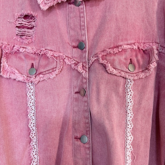 POL Pink Jean Jacket with Lace Trim - Picture 3 of 8